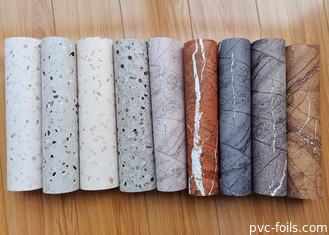 Parlak Mermer Tasarımlı PVC Dekoratif Film Vakum Pres Mobilya Kaplamaları için