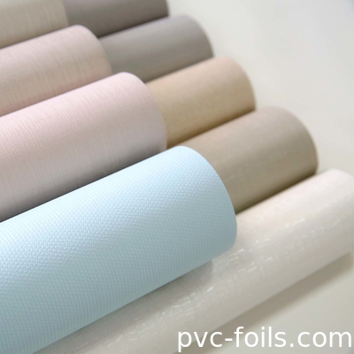 Kumaş benzeri doku tasarımı Mobilya kapakları için PVC dekoratif folyo rulo