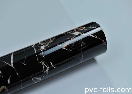 Yüksek Parlaklıklı Siyah Mermer Tanesi PVC Dekoratif Filmler 2D Laminasyon için, Su geçirmez