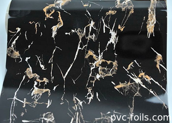 Yüksek Parlaklıklı Siyah Mermer Tanesi PVC Dekoratif Filmler 2D Laminasyon için, Su geçirmez