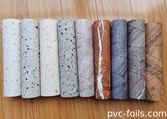 Parlak Mermer Tasarımlı PVC Dekoratif Film Vakum Pres Mobilya Kaplamaları için