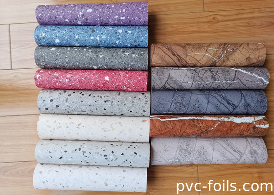 Parlak Mermer Tasarımlı PVC Dekoratif Film Vakum Pres Mobilya Kaplamaları için